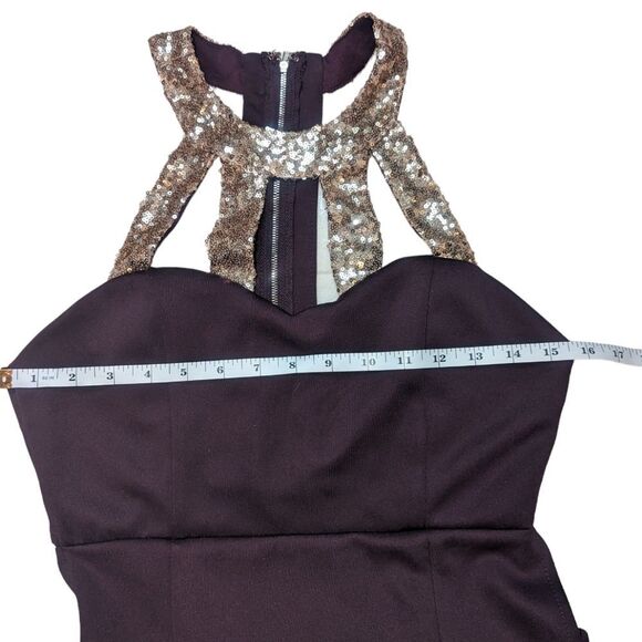 🛍️ DARK PURPLE AND GOLD FORMAL PROM DRESS WITH SEQUINS KNEE LENGTH S… - Picture 3 of 6